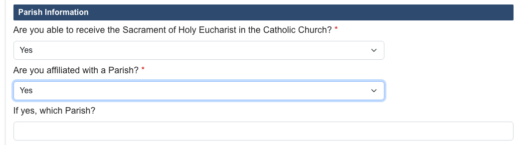 Parish and eligibility fields