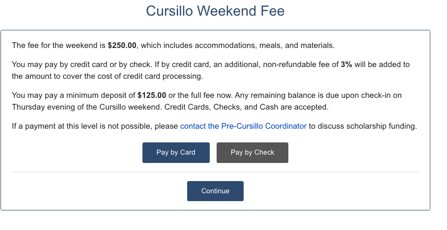 Payment page with fee information and three payment buttons
