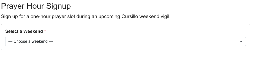 Prayer hour weekend selector